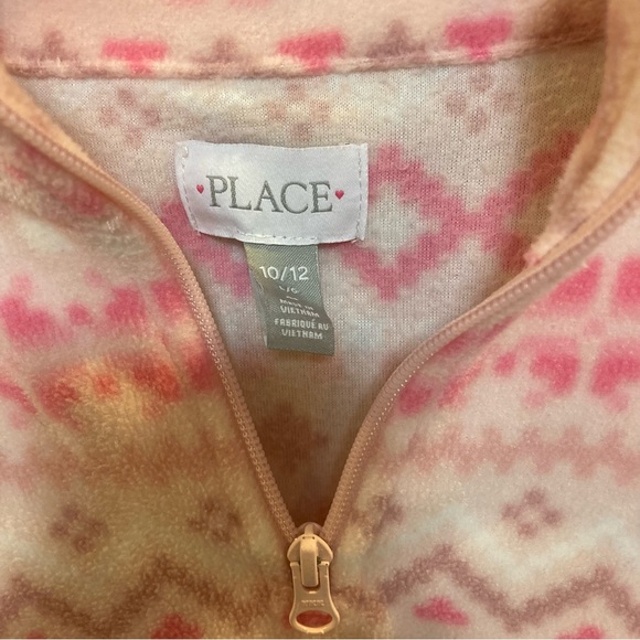 Children’s Place Pull Over Zip Pink Hearts Fleece Sweatshirt, Size 10-12 Kids - Picture 3 of 5
